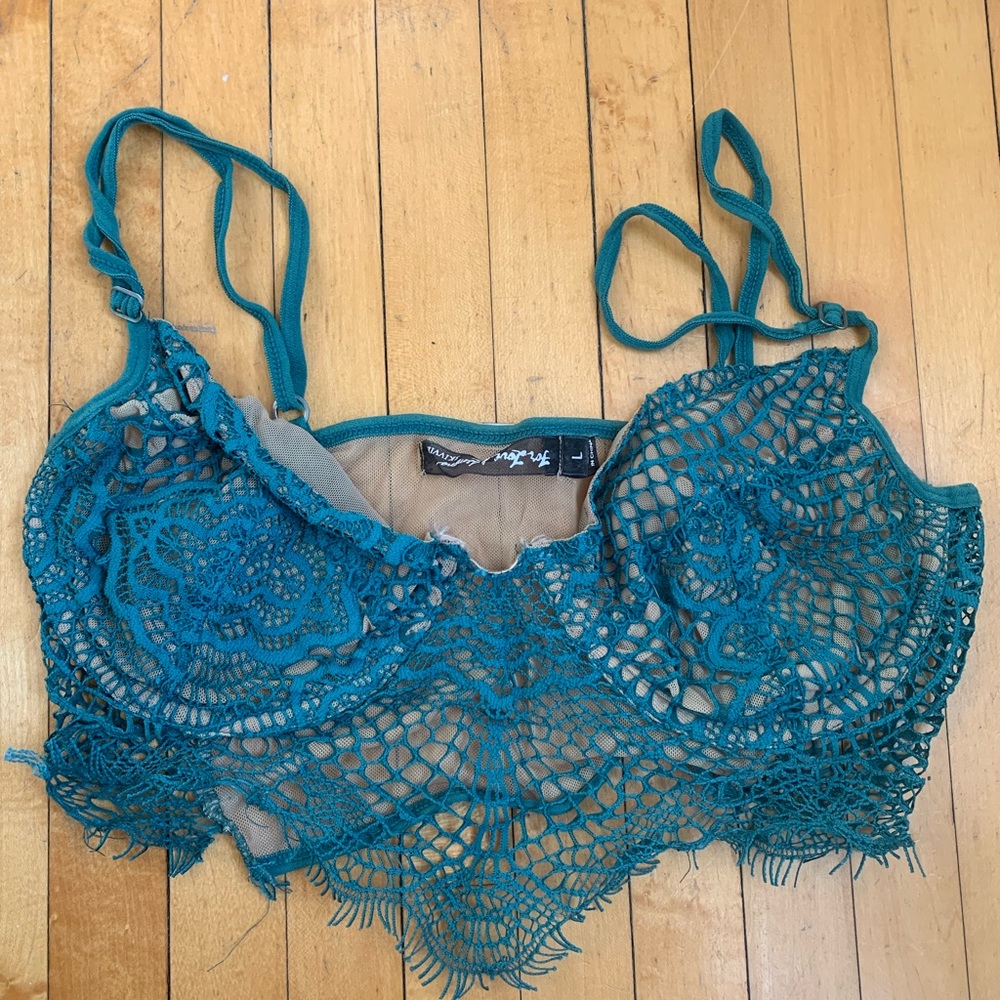 For Love and Lemons teal lace bra size L